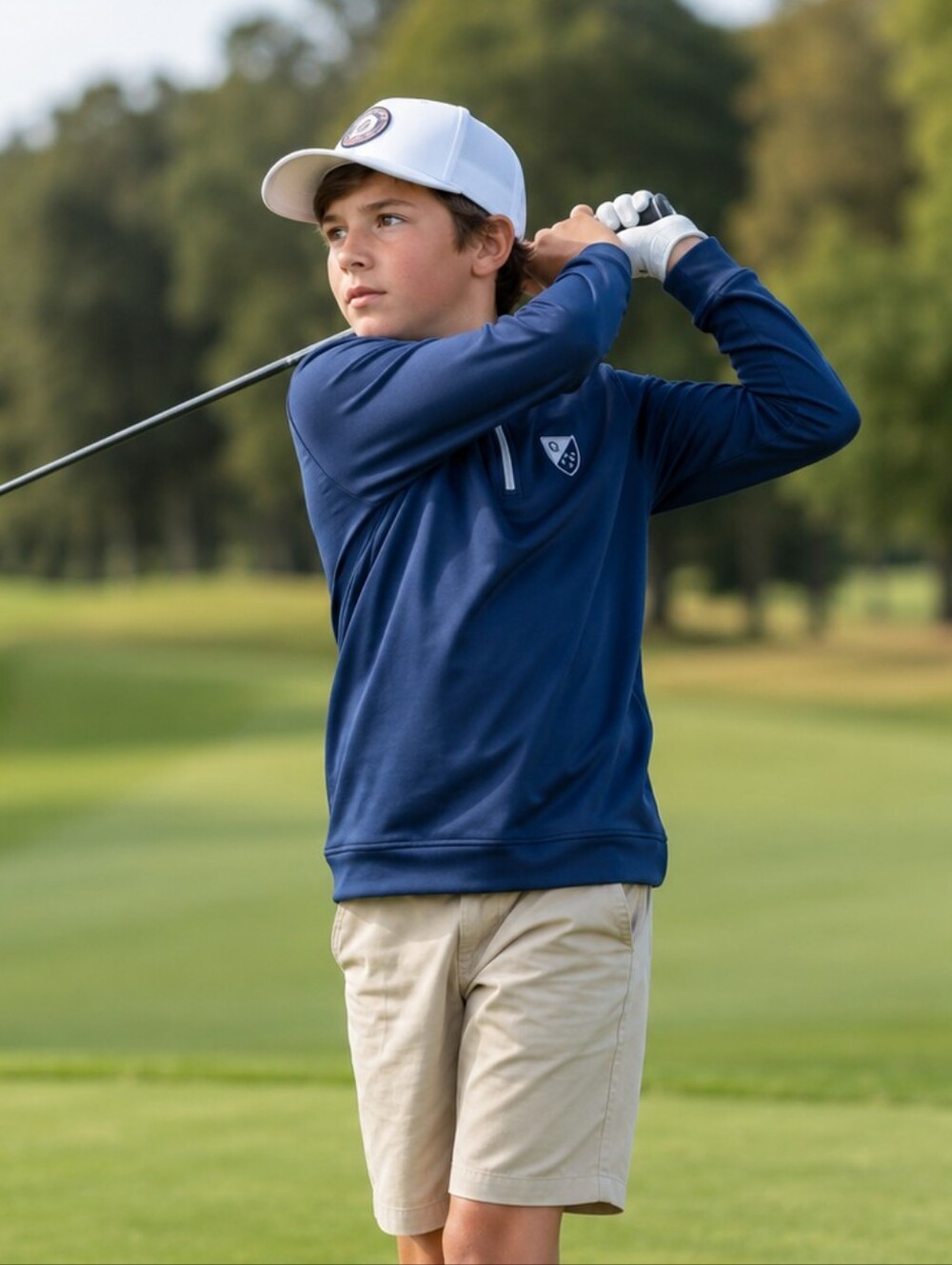 Peter Millar Stretch Terry Quarter Zip Popover in Navy Blue Golf Youth L 11-12